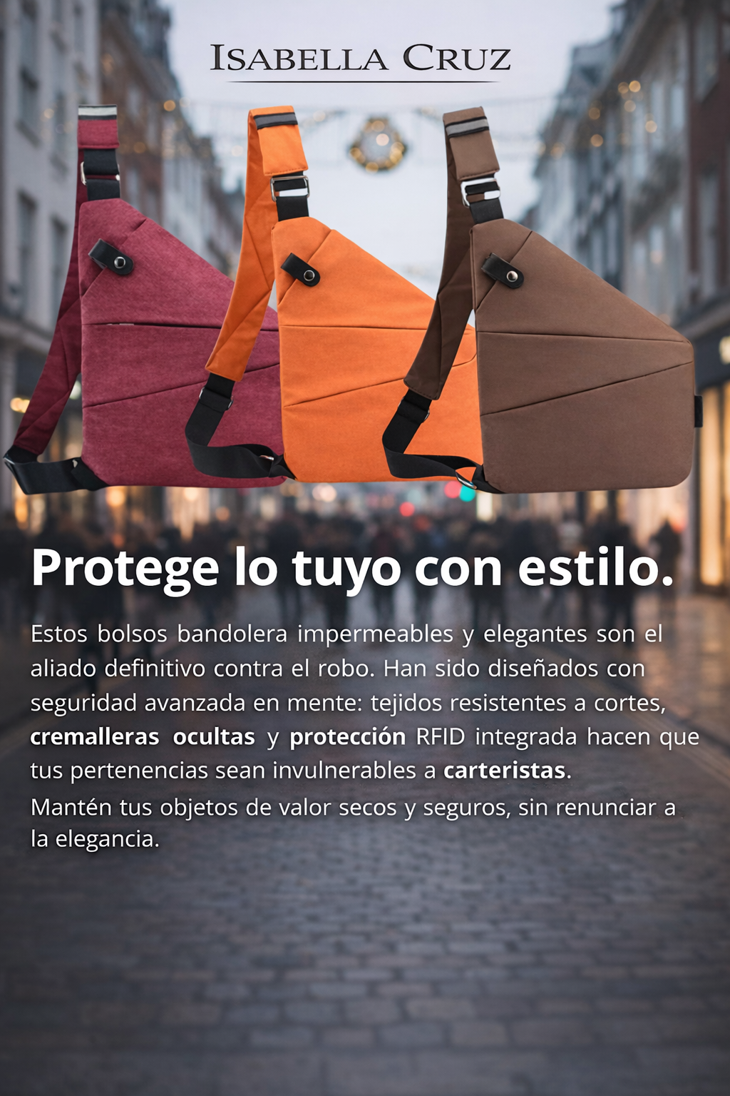 Adrián | Bolso bandolera antirrobo impermeable | Seguridad urbana